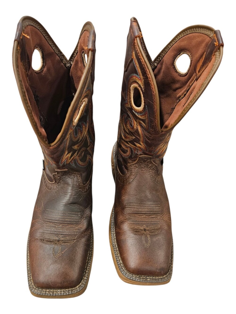 Justin Mens Brown Leather Square Toe Western Work Boots Comfort Sole 9D